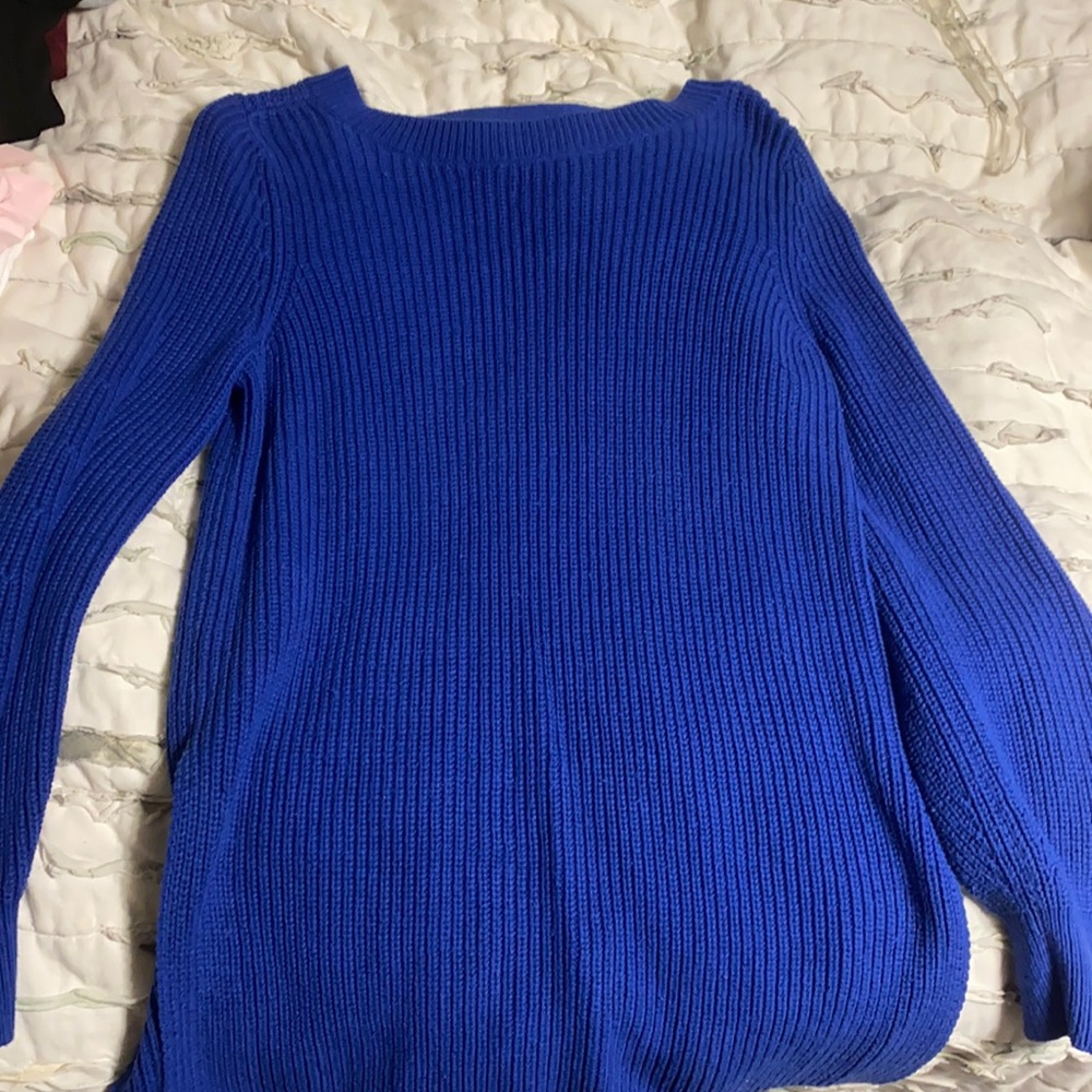 Loft- Small- blue sweater with cutout back
